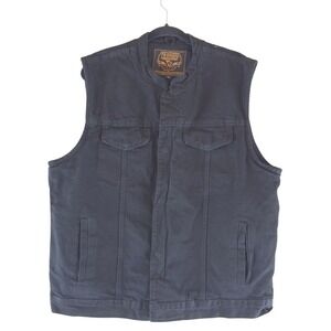 MILWAUKEE LEATHER MEN'S 'BRUTE' CONCEALED SNAP BLACK DENIM VEST W/ HIDDEN ZIPPER